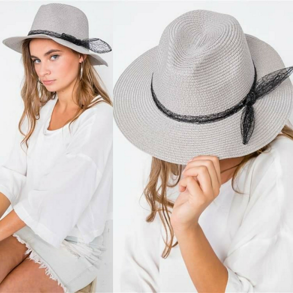 Panama Chic Fedora Straw Hat (Gray)